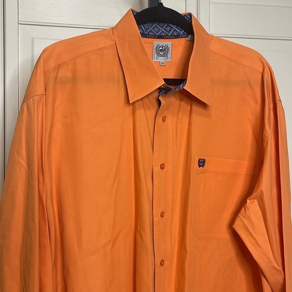Cinch Men's Button-Down Western Dressy Shirt Solid Orange Size XL Collared - Picture 2 of 12